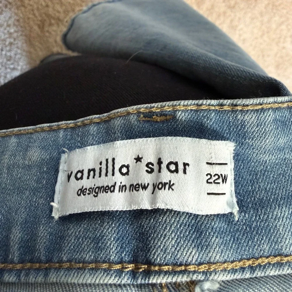 Vanilla Star‎ Womens Jeans Size 22W Light Wash Bootcut Raw Hem Denim Stretch